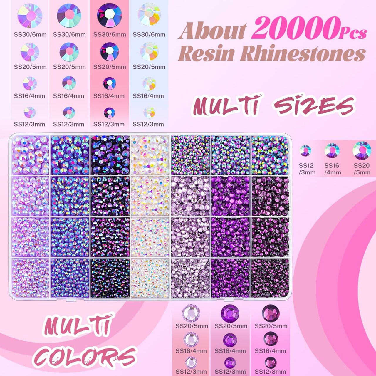 20,000 PCS Blue Resin Rhinestones for DIY Crafting – Bedazzler Kit with B7000 Jewelry Glue, Flatback Gems for Clothing, Shoes, Tumblers, Fabric, Nail Art, Assorted Sizes 3/4/5/6mm